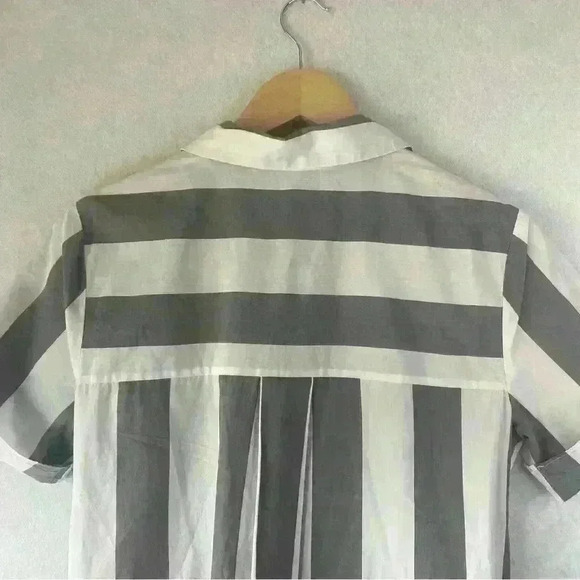 Chelsea & Theodore Women's Grey‎ White Striped Button Up T Shirt Dress Size S - Picture 12 of 13